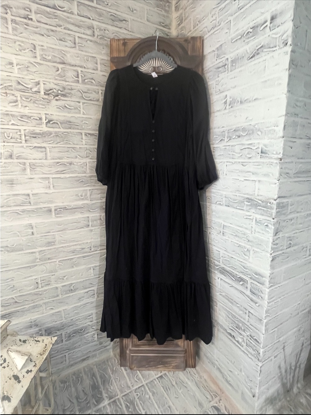 Old Navy Black Tiered Maxi Dress with Button Front